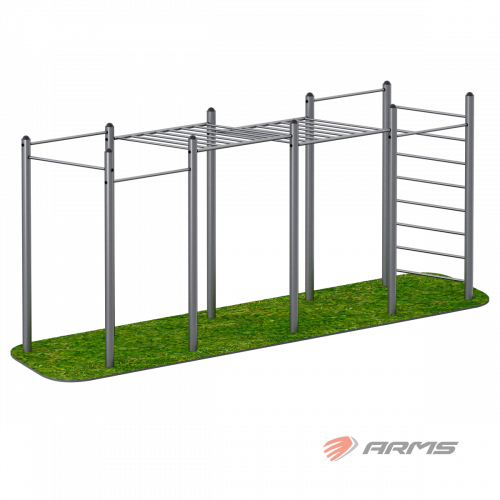 Рукоход двойной двухуровневый, 5 турников и шведская стенка ARWOK016.2