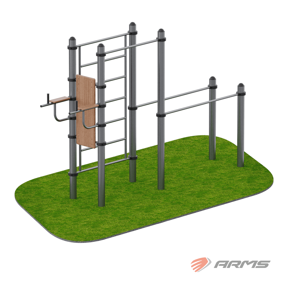 Комплекс снарядов – турник, брусья, вертикальный пресс, шведская стенка ARWOK018 Стойки d 89 мм.