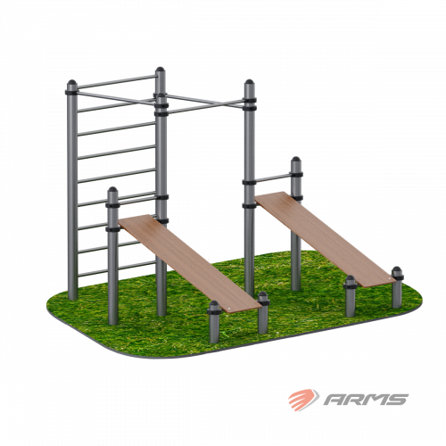 Комплекс из 2 скамеек для пресса и трех турников ARWOK020.4 Стойки d 89 мм.